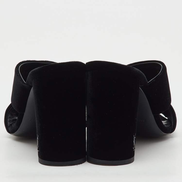 Pre Owned Saint Laurent Black Velvet Loulou Slide Sandals Size 35.5