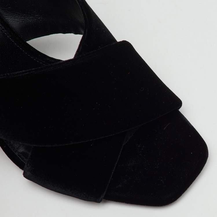 Pre Owned Saint Laurent Black Velvet Loulou Slide Sandals Size 35.5