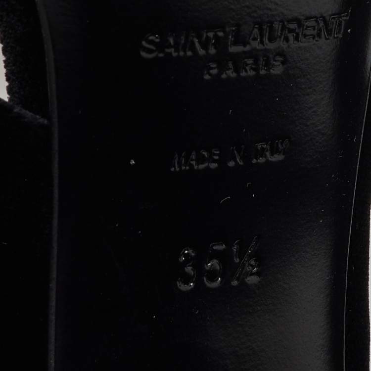 Pre Owned Saint Laurent Black Velvet Loulou Slide Sandals Size 35.5