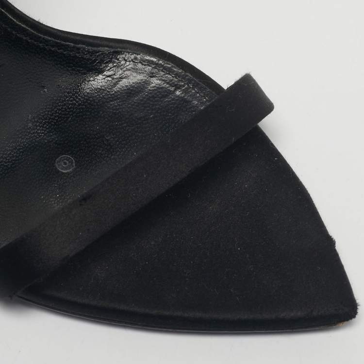 Pre Owned Saint Laurent Black Satin Georgia Ankle Strap Sandals Size 38