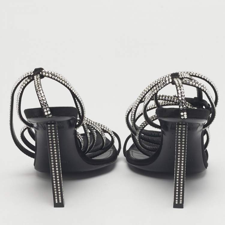 Pre Owned Saint Laurent Black Satin Georgia Ankle Strap Sandals Size 38