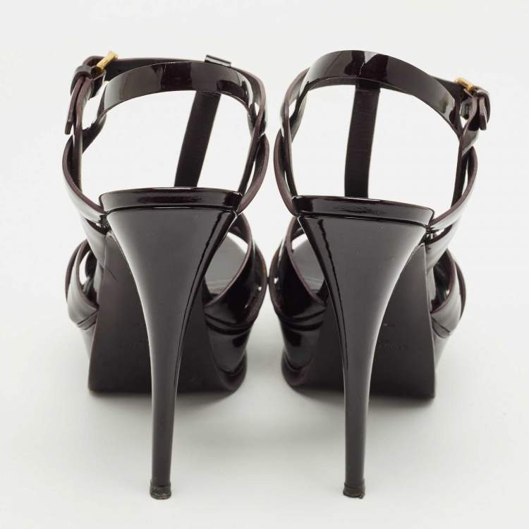 Pre Owned Saint Laurent Burgundy Patent Leather Platform Sandals Size 39