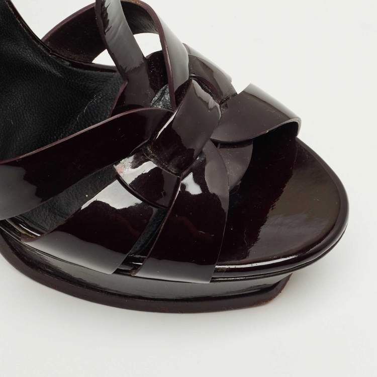 Pre Owned Saint Laurent Burgundy Patent Leather Platform Sandals Size 39