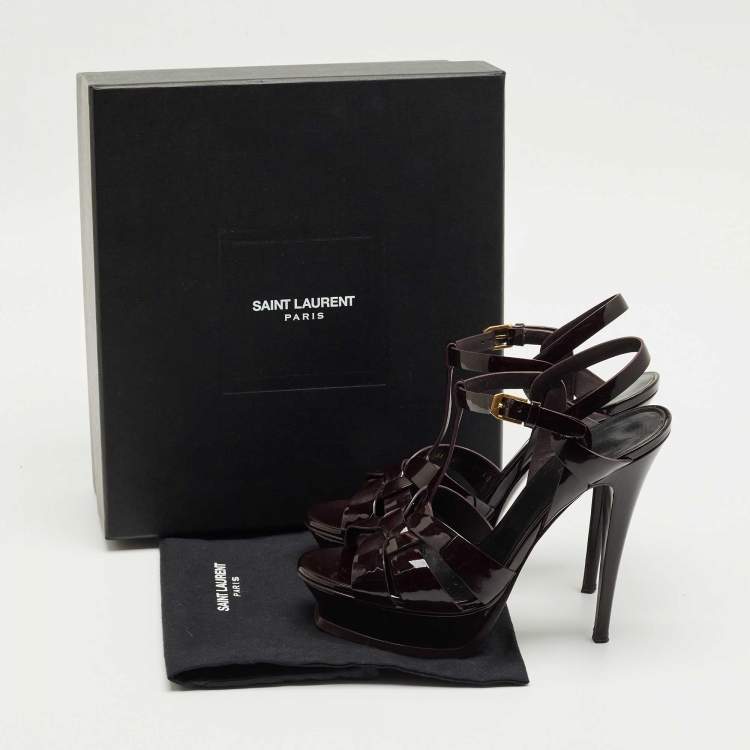 Pre Owned Saint Laurent Burgundy Patent Leather Platform Sandals Size 39