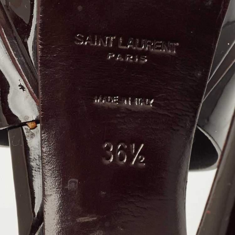 Pre Owned Saint Laurent Burgundy Patent Leather Tribute Platform Sandals Size 36.5