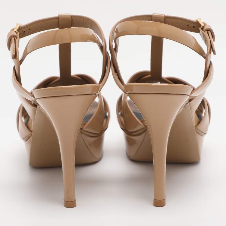 مملوكة مسبقًا Saint Laurent Beige Patent leather Tribute Sandals Size 36.5