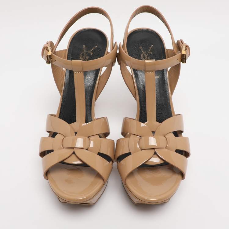 مملوكة مسبقًا Saint Laurent Beige Patent leather Tribute Sandals Size 36.5