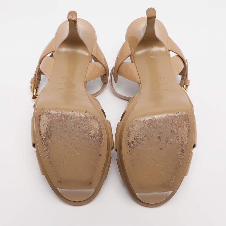 مملوكة مسبقًا Saint Laurent Beige Patent leather Tribute Sandals Size 36.5