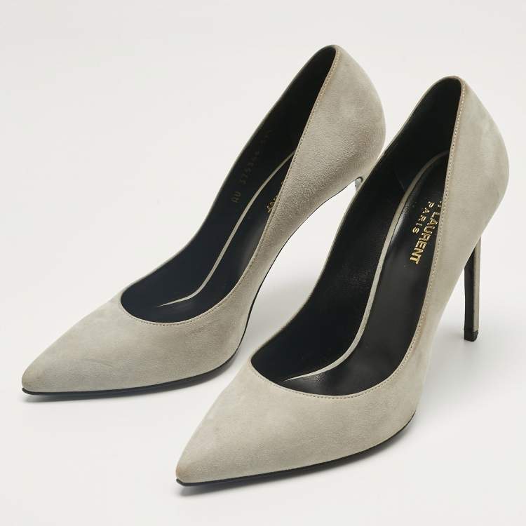 Pre Owned Saint Laurent Grey Suede Anja Pumps Size 39.5