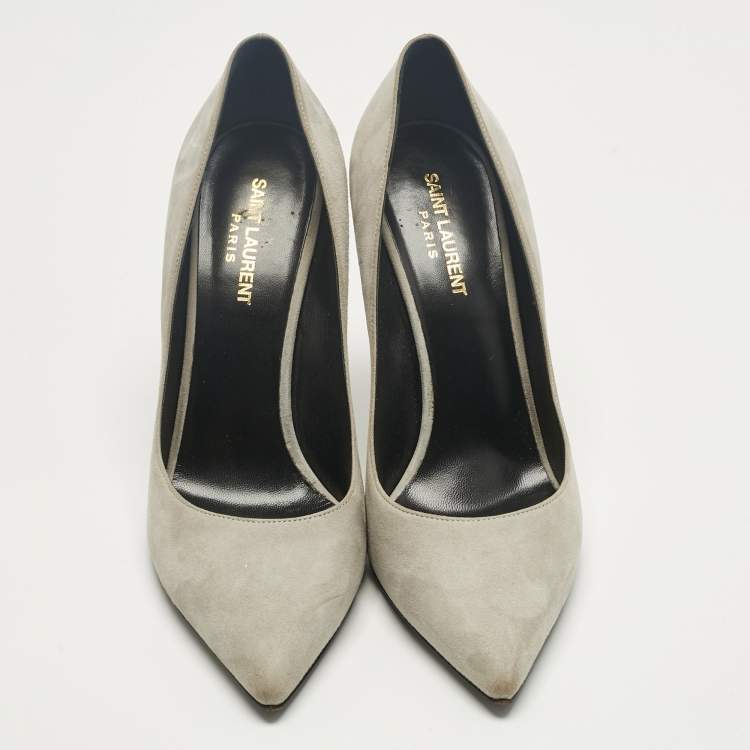 Pre Owned Saint Laurent Grey Suede Anja Pumps Size 39.5