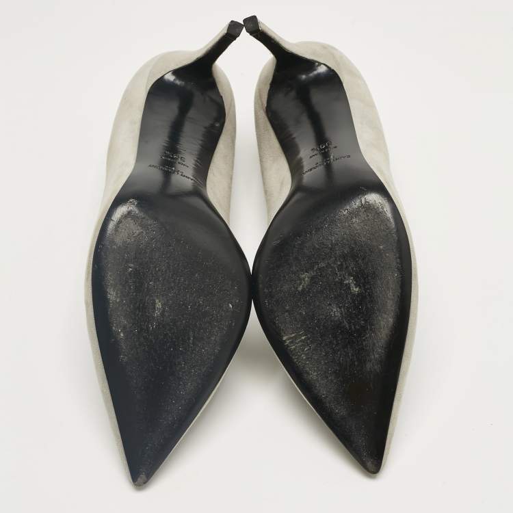 Pre Owned Saint Laurent Grey Suede Anja Pumps Size 39.5