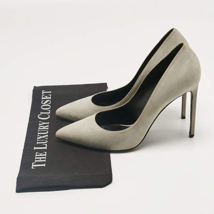 Pre Owned Saint Laurent Grey Suede Anja Pumps Size 39.5