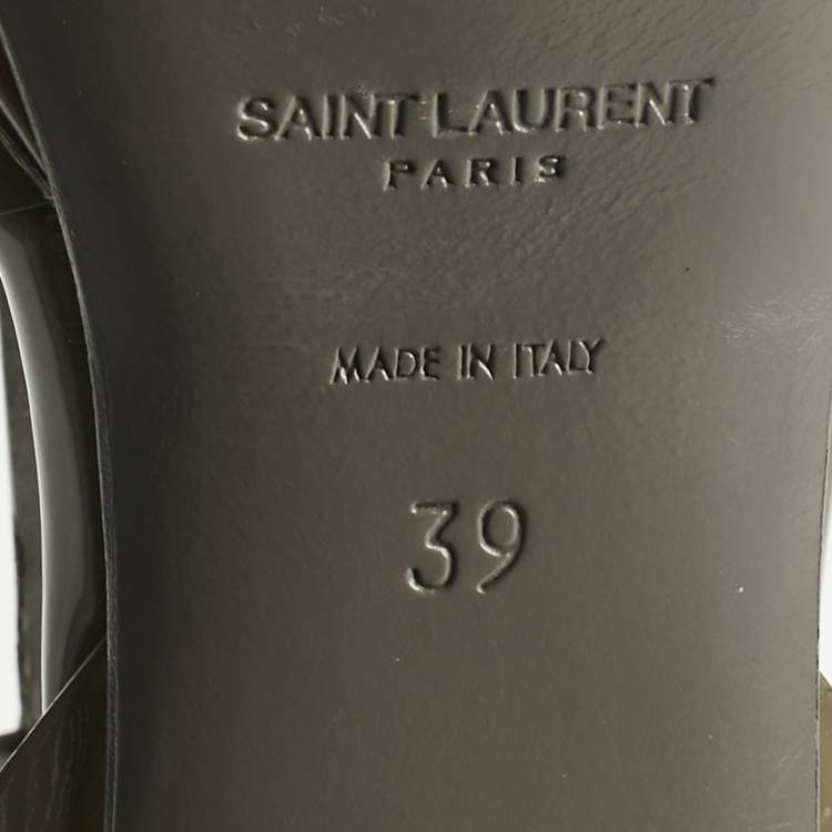 Pre Owned Saint Laurent Grey Patent Leather Tribute Platform Ankle Strap Sandals Size 39