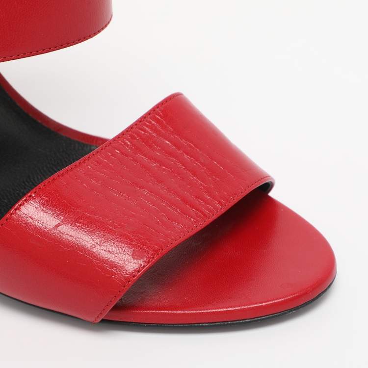 Pre Owned Saint Laurent Paris Red Leather Ankle Strap Sandals Size 38.5