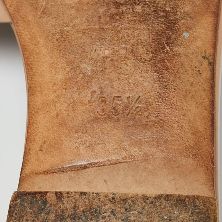 Pre Owned Saint Laurent Beige Patent Leather Tribute Flat Sandals Size 35.5