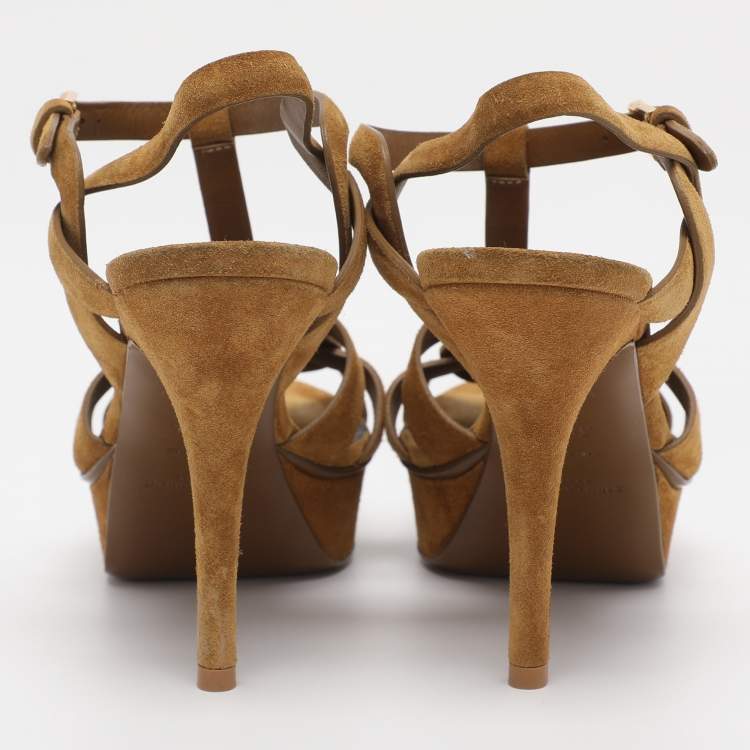 Pre Owned Saint Laurent Mustard Suede Tribute Sandals Size 39