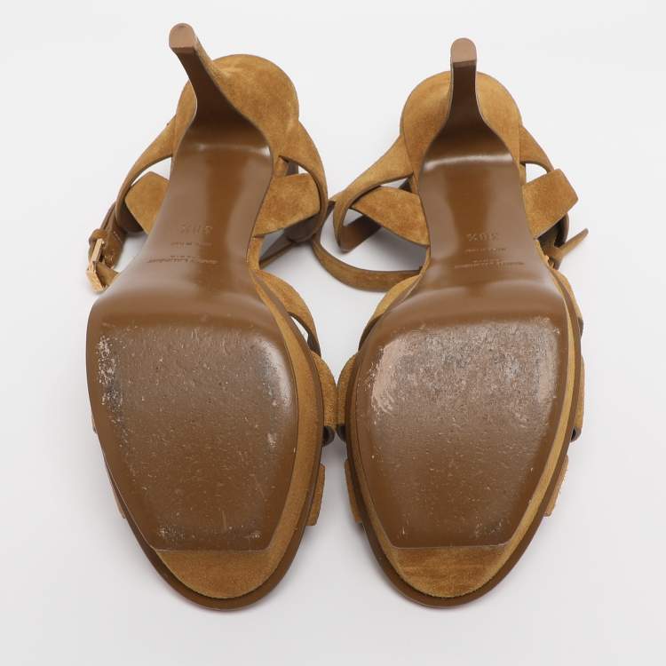 Pre Owned Saint Laurent Mustard Suede Tribute Sandals Size 39