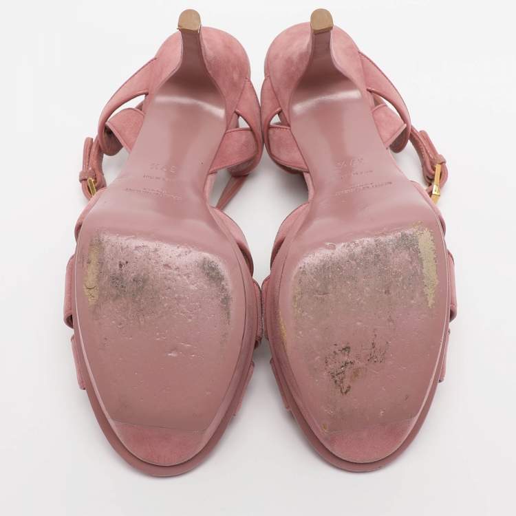 Pre Owned Saint Laurent Paris Pink Suede Tribute Platform Sandals Size 37.5
