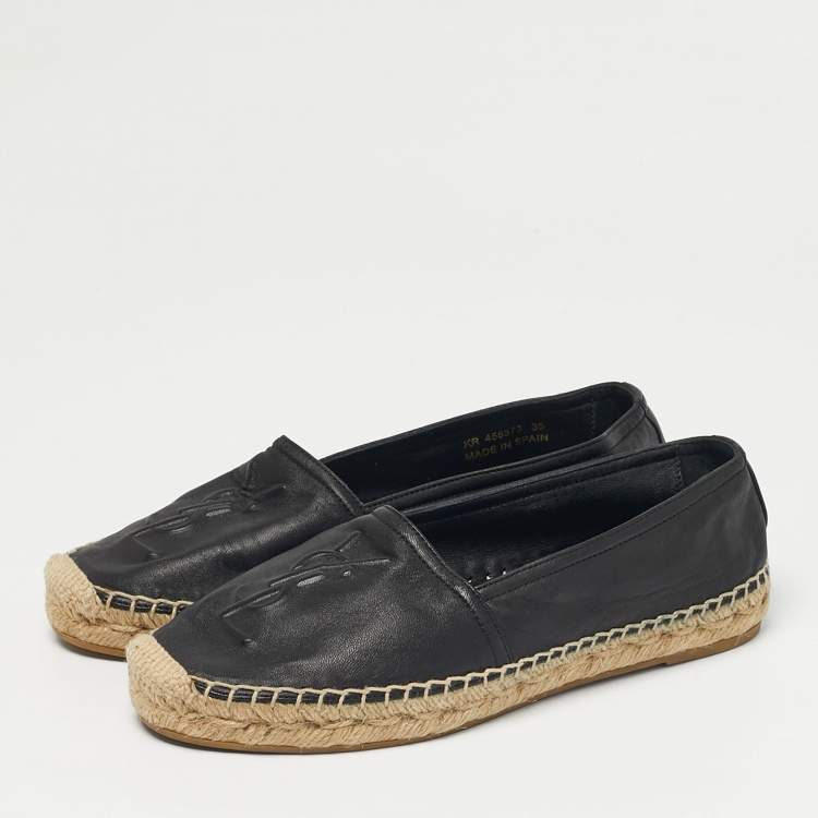Pre Owned Saint Laurent Black Leather Logo Espadrille Flats Size 35