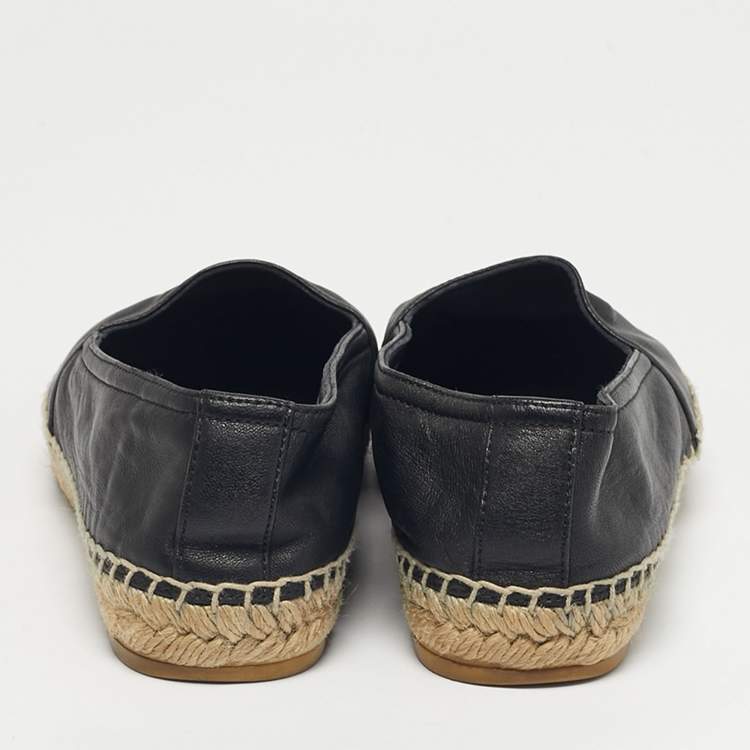 Pre Owned Saint Laurent Black Leather Logo Espadrille Flats Size 35