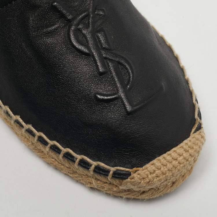 Pre Owned Saint Laurent Black Leather Logo Espadrille Flats Size 35