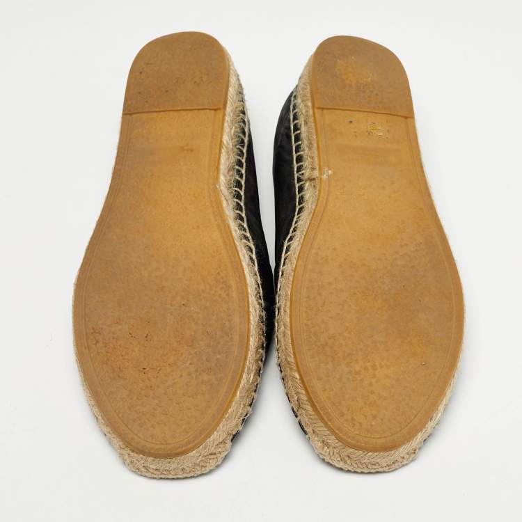Pre Owned Saint Laurent Black Leather Logo Espadrille Flats Size 35
