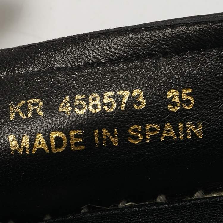 Pre Owned Saint Laurent Black Leather Logo Espadrille Flats Size 35