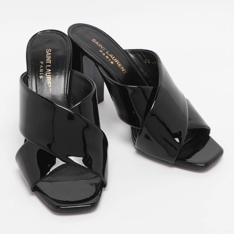 Pre Owned Saint Laurent Paris Black Patent Leather Loulou Slide Sandals Size 36