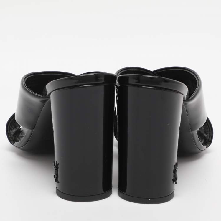 Pre Owned Saint Laurent Paris Black Patent Leather Loulou Slide Sandals Size 36