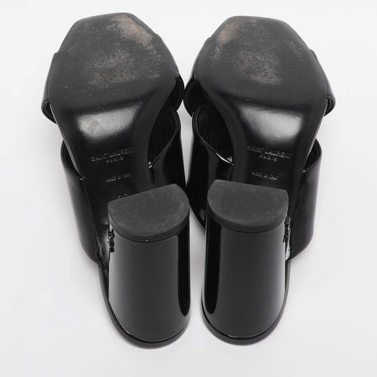 Pre Owned Saint Laurent Paris Black Patent Leather Loulou Slide Sandals Size 36