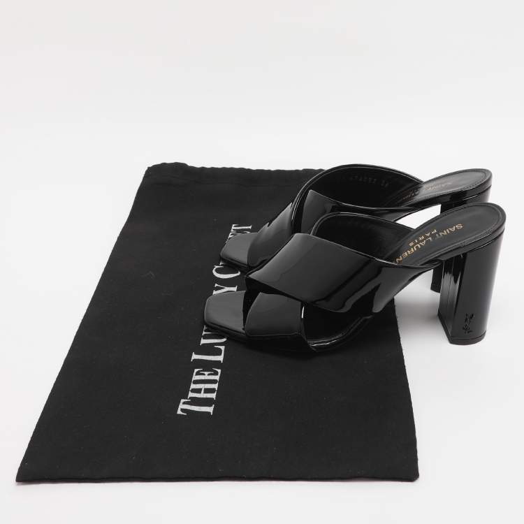 Pre Owned Saint Laurent Paris Black Patent Leather Loulou Slide Sandals Size 36