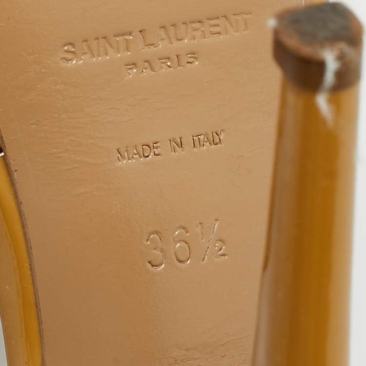 Pre Owned Saint Laurent Beige Patent Leather Tribute Platform Sandals Size 36.5