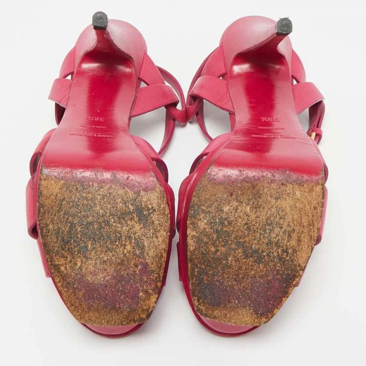 Pre Owned Saint Laurent Purple Leather Platform Sandals Size 38.5