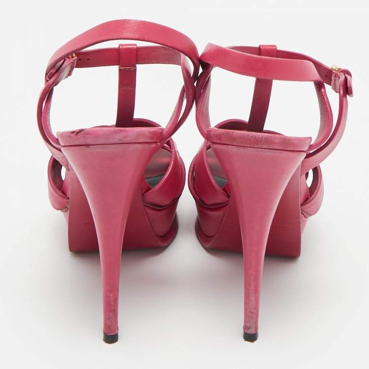 Pre Owned Saint Laurent Purple Leather Platform Sandals Size 38.5
