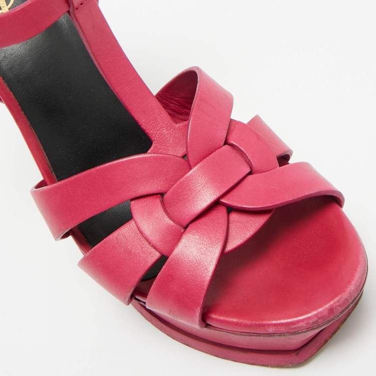 Pre Owned Saint Laurent Purple Leather Platform Sandals Size 38.5