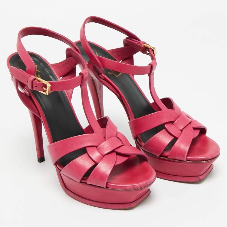 Pre Owned Saint Laurent Purple Leather Platform Sandals Size 38.5