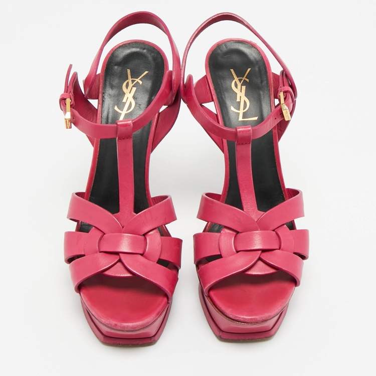 Pre Owned Saint Laurent Purple Leather Platform Sandals Size 38.5