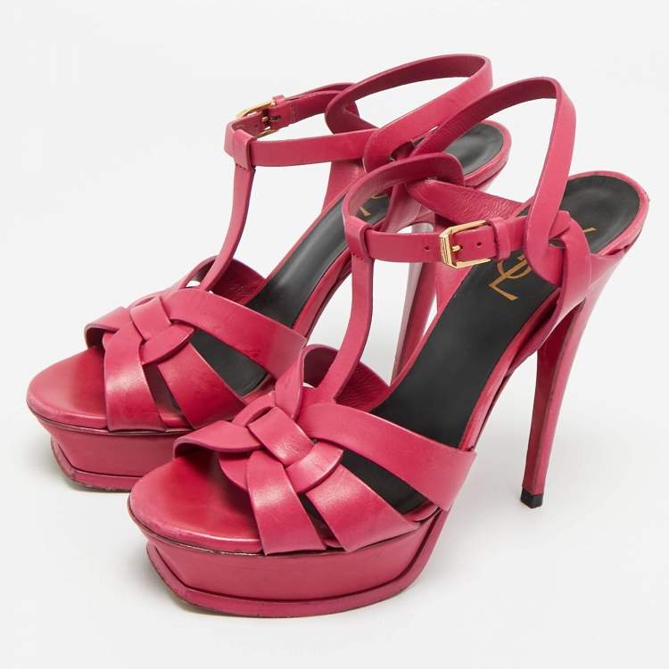 Pre Owned Saint Laurent Purple Leather Platform Sandals Size 38.5
