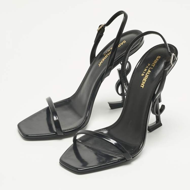 Pre Owned Saint Laurent Black Patent Leather Opyum Ankle Strap Sandals Size 40