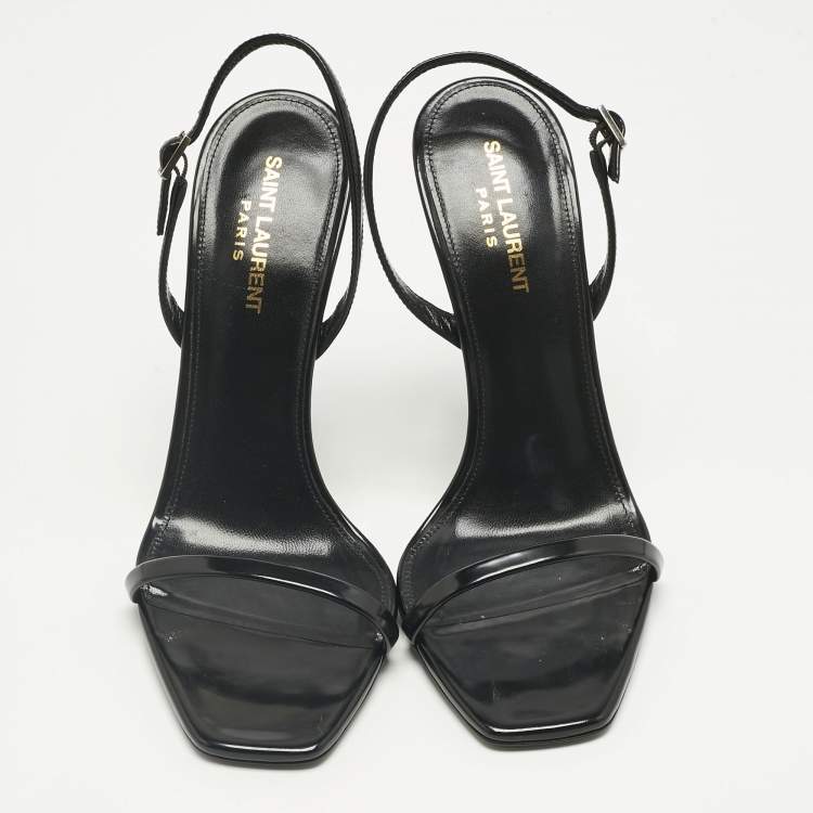 Pre Owned Saint Laurent Black Patent Leather Opyum Ankle Strap Sandals Size 40
