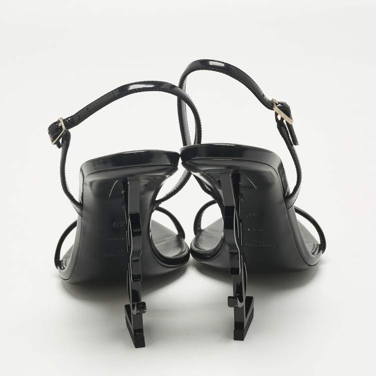 Pre Owned Saint Laurent Black Patent Leather Opyum Ankle Strap Sandals Size 40