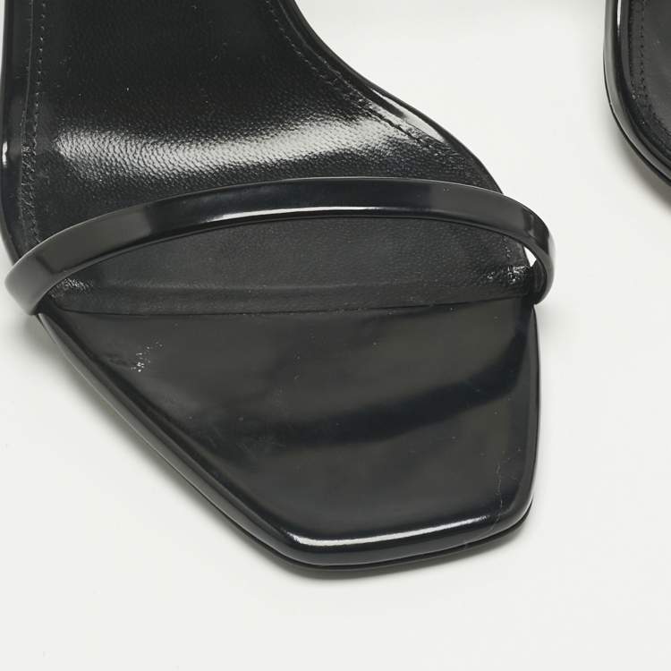 Pre Owned Saint Laurent Black Patent Leather Opyum Ankle Strap Sandals Size 40