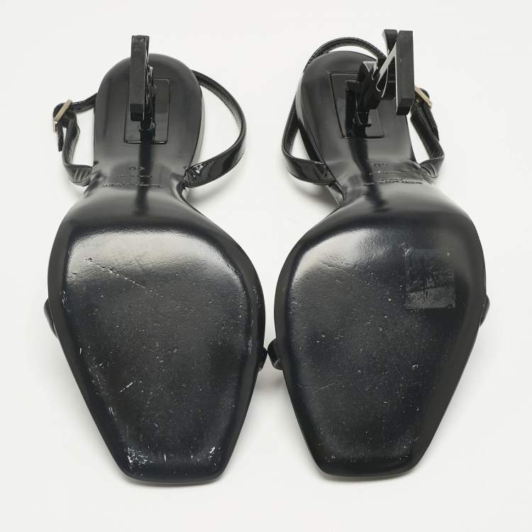 Pre Owned Saint Laurent Black Patent Leather Opyum Ankle Strap Sandals Size 40
