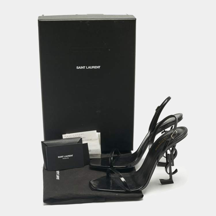 Pre Owned Saint Laurent Black Patent Leather Opyum Ankle Strap Sandals Size 40