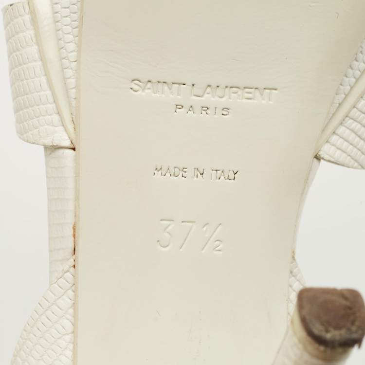 Pre Owned Saint Laurent White Lizard Embossed Leather Tribute Platform Sandals Size 37.5