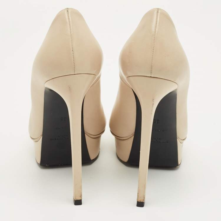 Pre Owned Saint Laurent Beige Leather Janis Pointed Toe Platform Pumps Size 38