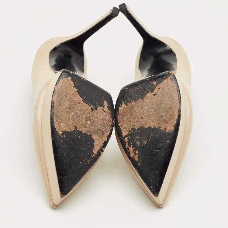 Pre Owned Saint Laurent Beige Leather Janis Pointed Toe Platform Pumps Size 38