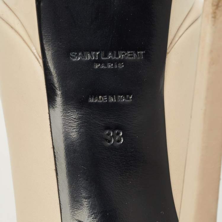 Pre Owned Saint Laurent Beige Leather Janis Pointed Toe Platform Pumps Size 38