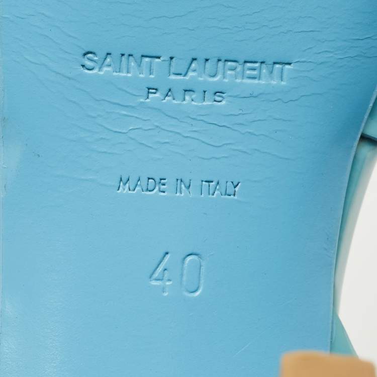 Pre Owned Saint Laurent Blue Patent Leather Platform Sandals Size 40