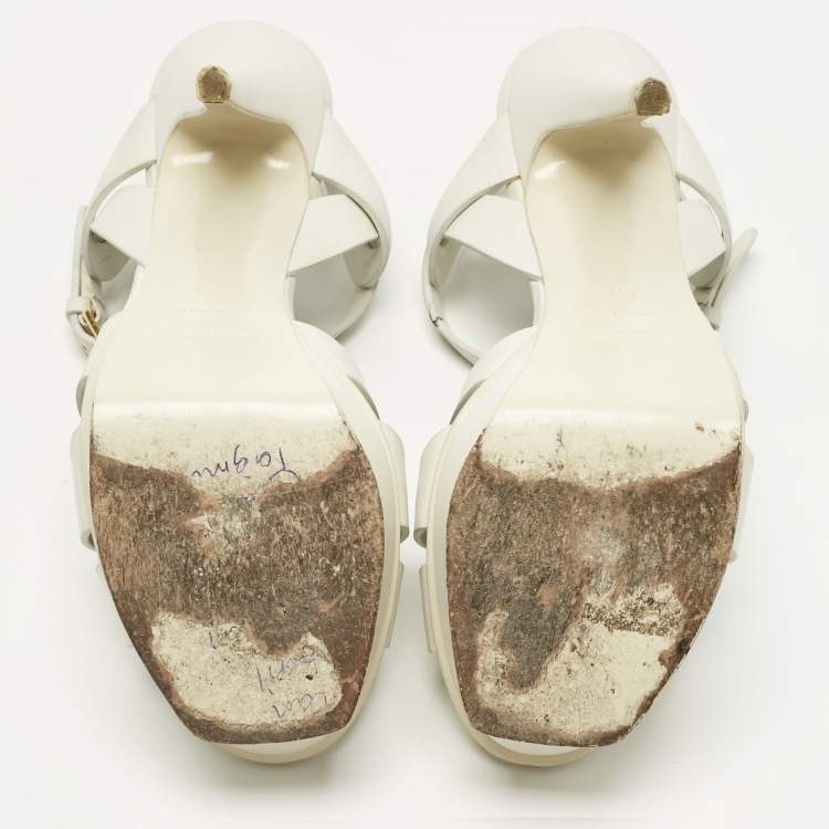 Pre Owned Saint Laurent Paris White Leather Platform Sandals Size 38
